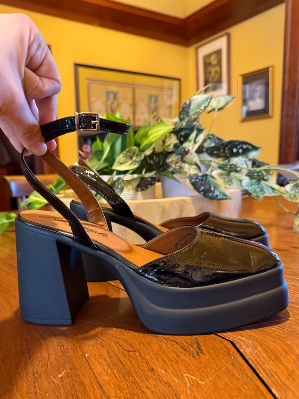 New Free People Black Patent Leather Double Stack Platform Mary Janes 8.5 39